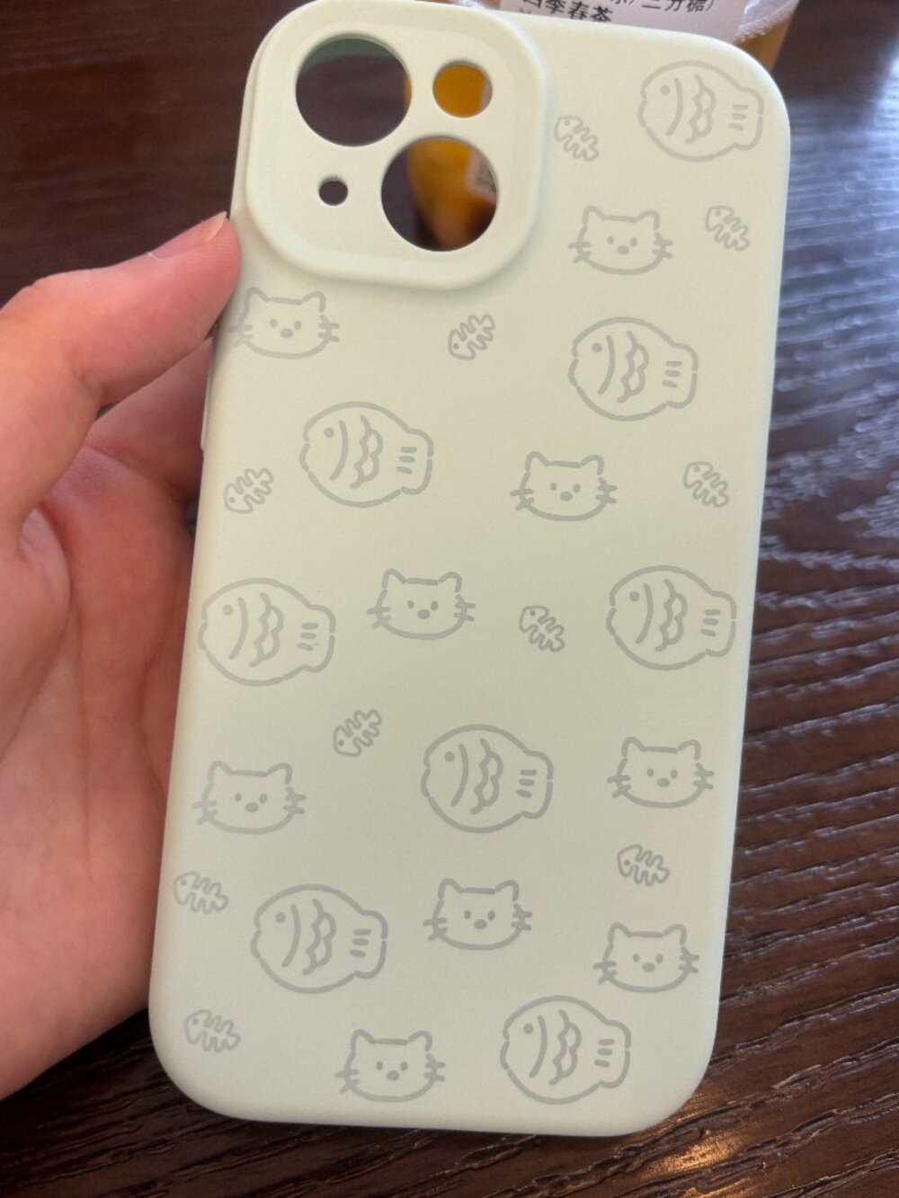Cute Cat & Fish Silicone Case | Like New Sage Green